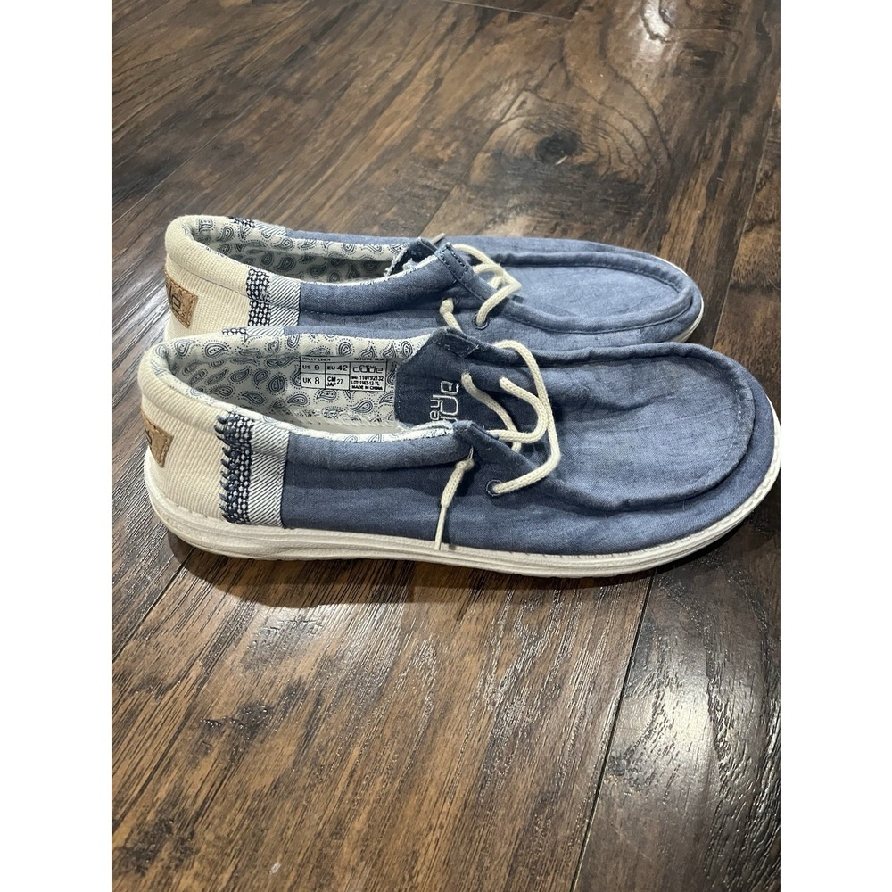 Hey Dude Wally Linen Men's Sz 9  Blue & White Casual Slip On Shoes